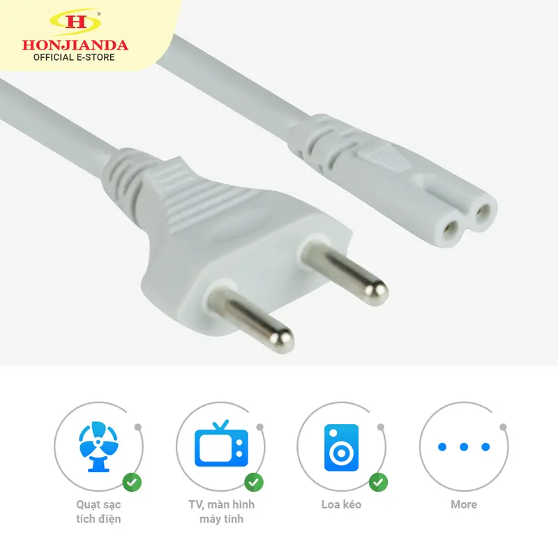 Dây nguồn quạt sạc kiểu số 8 dài 2 mét chính hãng Honjianda 0