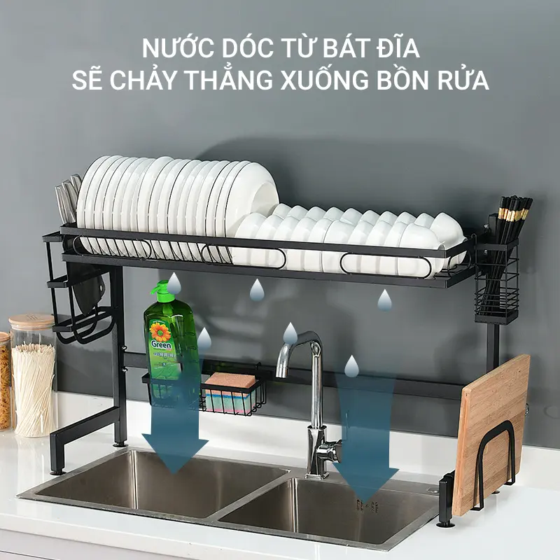 Kệ Để Chén Đĩa Thông Minh chính hãng Vando Trên Bồn Rửa Bát Sơn Đen Cao Cấp Kitchen tudung chenbat 7