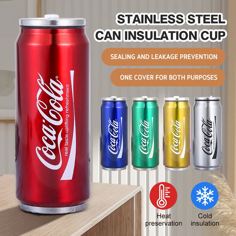 Coca-Cola Stainless Steel Coffee Cup Mug With Straw Creative 304 Stainless Steel Vacuum Thermos Cup Stainless Steel Office Mug Tumbler For Hot And Cold Stainless Steel Insulated Can Cup with Straw Drinkware Flasks