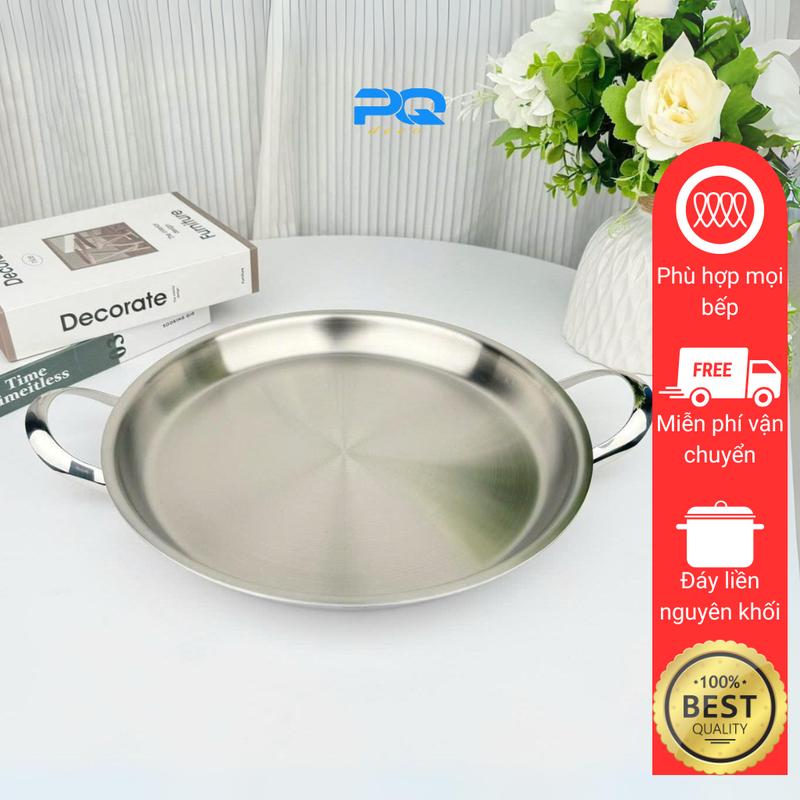 Chảo nướng chiên rán 2 quai đa năng chockmen inox 304 đáy liền nguyên khối thép 3 lớp 30cm