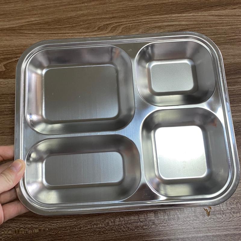 Khay cơm inox 4 ngăn nông giá rẻ (dành cho trẻ em) kt 24x21x2,5cm -Inox 201