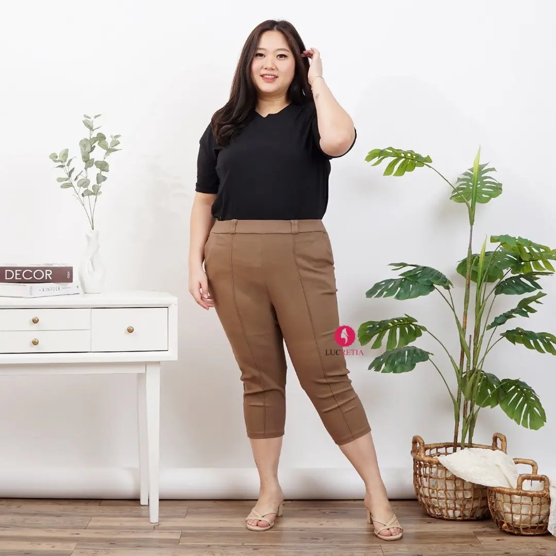 YUMI | CELANA 7/8 WANITA BIG SIZE 8128 / Stretch Katun Twill Karet / Casual Kerja