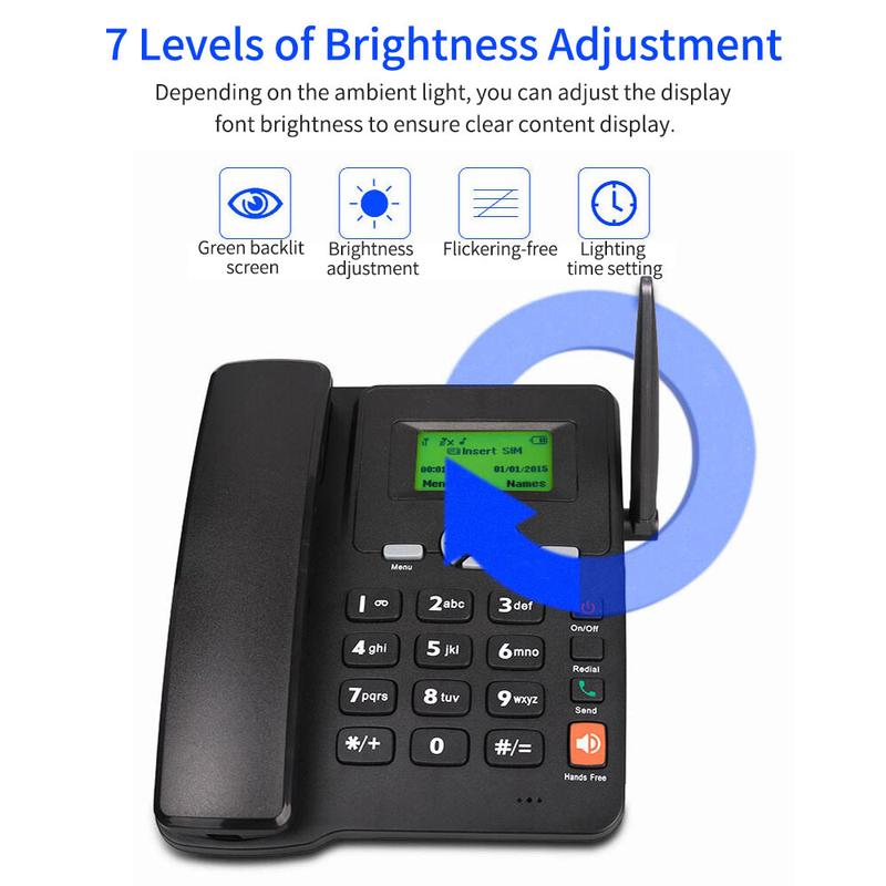 Product Introduction of Telefon Tanpa Kord, Telefon Desktop, Menyokong GSM 850 / 900 / 1800 / 1900MHZ, Kad SIM Dwi, Wayarles Tetap 2G, dengan Antena, Jam Radio 21