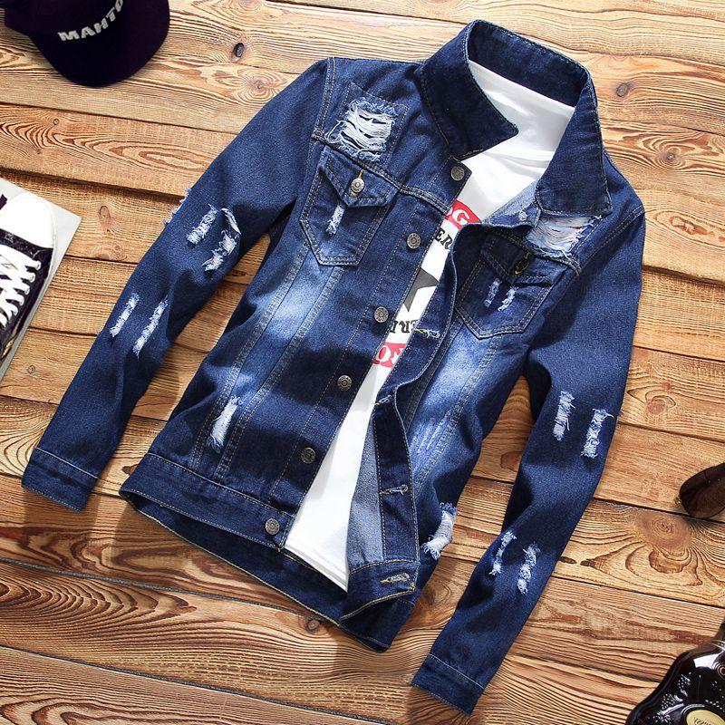 Áo Khoác Denim, Rách Mùa Xuân, Dành Cho Nam Giới, Phong Cách Hàn Quốc, Ôm Sát, Áo Khoác Thường Ngày Thích Hợp Cho Mùa Xuân Và Mùa Thu, Dễ Phối Đồ, Thời Trang, Quần Áo Nam 2