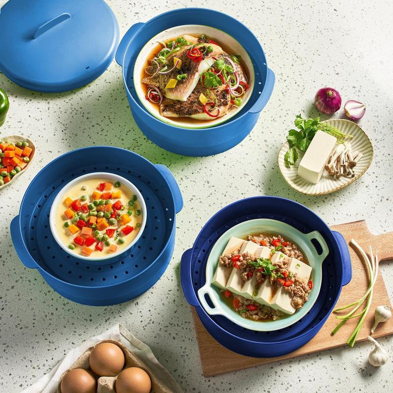 Xửng Hấp Nhựa Nguyên Sinh 3 Tầng Steam It Xanh Dương - Tupperware - Kín Khí - Kín Hơi - Nhanh Chín - An Toàn Sức Khỏe 2