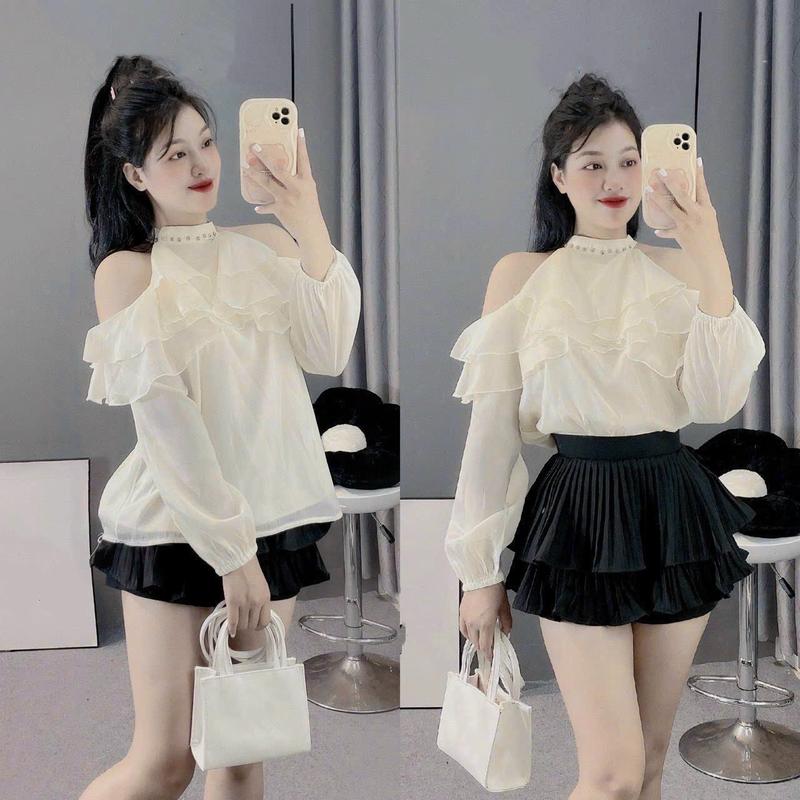 Áo von bèo cổ yếm hở vai sang chảnh - Thiết kế điệu đà, nữ tính - Shirt, Top, Sơ Mi