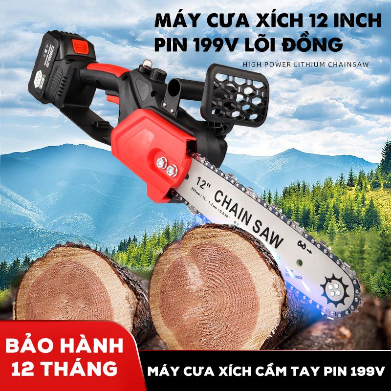 [BÁN CHẠY] Máy Cưa Xích KUTAN Cầm Tay 12 Inch Dùng PIN 10 Cell Tiện Lợi Sử Dụng Cho Gia Đình, Máy Cưa Gỗ PIN 199V Lõi Đồng Không Chổi Than, Bảo Hành 12 Tháng