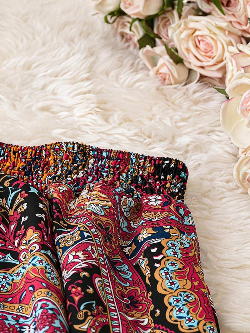 Product Introduction of 【Plus Size】Paisley Print Pants, Boho Casual Comfy Trousers for Daily Wear, Women's Bottoms for All Seasons 3