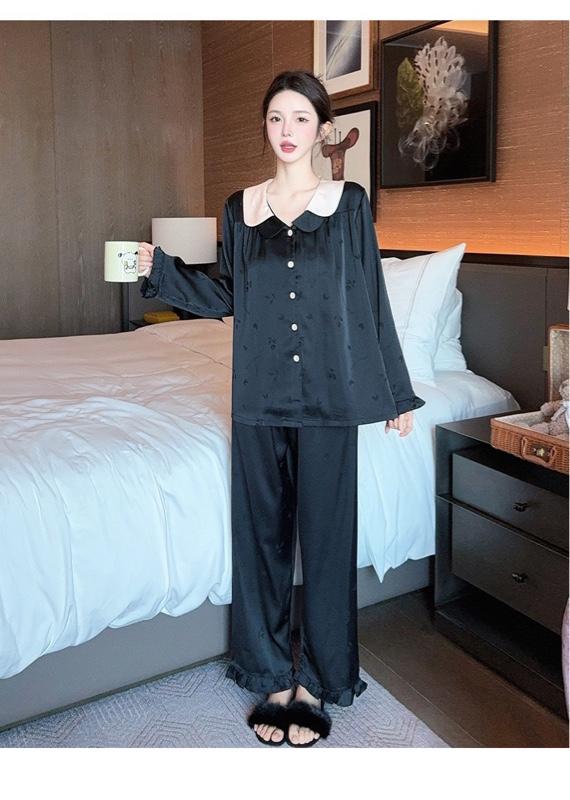 Product Introduction of Pyjama phi lụa QCCC bâu phối 2 lớp lạ mắt-hoạ tiết hoa ẩn nhẹ nhàng-tay dài quần dài-nữ 10