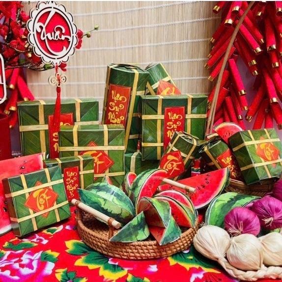 ( Đồ Trang Trí ) Set 3 Decor Trang Trí Tết Bánh Chưng, Bánh Tét, Dưa Hấu Mô Hình - Shop Tạp Hóa Thời Trang Trẻ Em