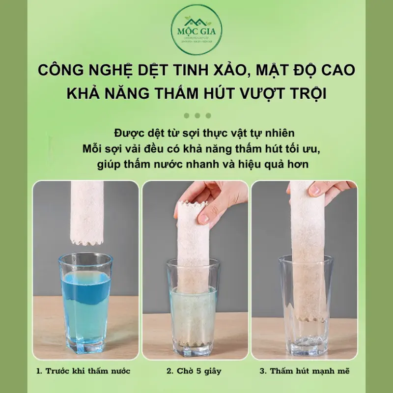 [Hàng Chính Hãng] Khăn Lau Xơ Mướp Cao Cấp Mộc Gia Phiên bản Nâng Cấp Dày 2mm- Khăn Đa Năng, Siêu Thấm Hút, Không Dính Dầu, Giặt sạch dễ dàng - Tái Sử Dụng nhiều lần mướp khan lautachdau 3