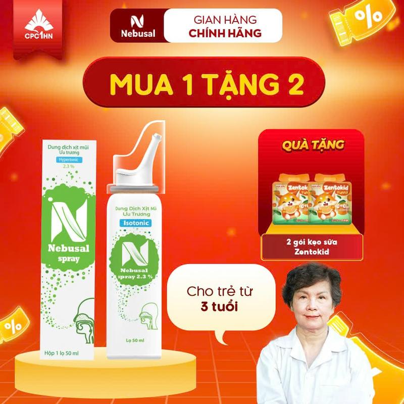 Xịt Mũi Cho Bé Nebusal 2.3% Giúp Giảm Nghẹt Mũi, Sổ Mũi Ở Trẻ Em Trên 3 Tuổi Và Người Lớn - Chai 50ml