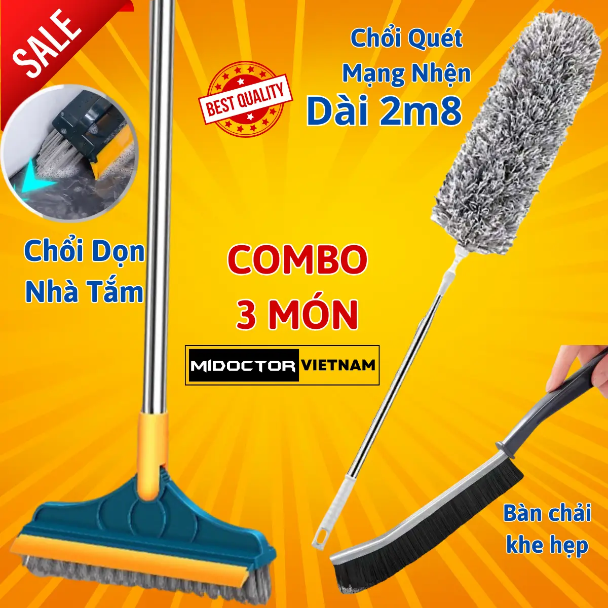 Chổi Quét Trần Nhà, Chổi Phất Trần Quét Mạng Nhện Có Cán Điều Chỉnh Độ Dài Khoảng 2,5m - 2,8m Lau Chùi Bụi Bẩn Trên Cao