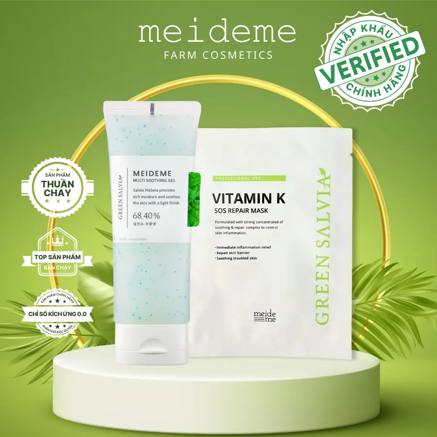 [Nikki] (COMBO PHỤC HỒI CẤP TỐC) Gel Dưỡng MEIDEME Green Salvia Multi Soothing Gel 70ml + Mặt Nạ SOS Vitamin K MEIDEME Green Salvia (5 miếng/hộp)
