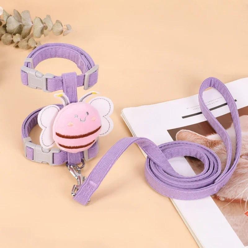 Product Introduction of Cat Harness Leash Collar Set Adjustable Cartoon Bee Double Layer Dog Harness for Small Medium Pet Collar Leash Outdoor Walking 8