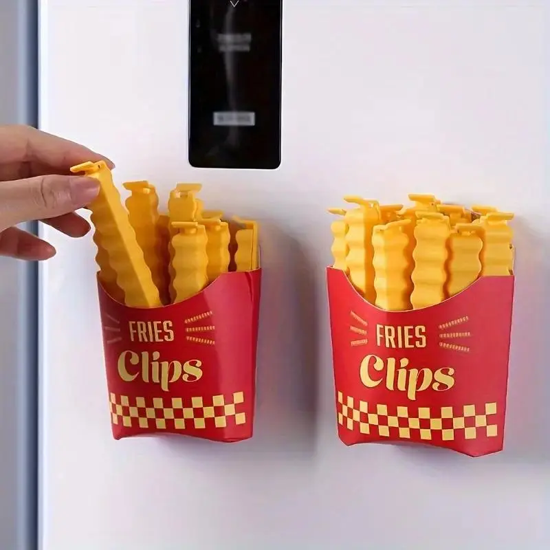 French Fries Shaped Food Sealing Clip, Creative Kitchen Food Storage Clip with Storage Box, Household Kitchen Storage Organizer