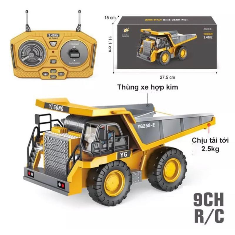 Xe Ben Điều Khiển Từ Xa 9 Kênh, Nhiều Chức Năng, phát âm thanh, thùng hợp kim sử dụng PIN sạc Toy Đồ Chơi Ô Tô