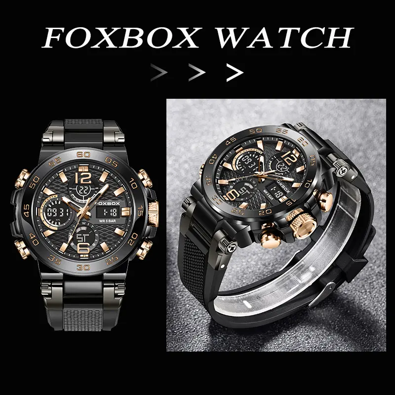 LIGE x FOXBOX jam tangan pria digital modis baru dengan layar ganda jam tangan kuarsa olahraga tahan air bercahaya Watches 6