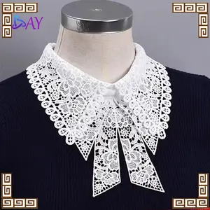 Kerah Palsu Renda dengan Pita Dasi Lace Fake Collar Instant yang Dapat Dilepas Aksesori Pakaian Wanita Elegan
