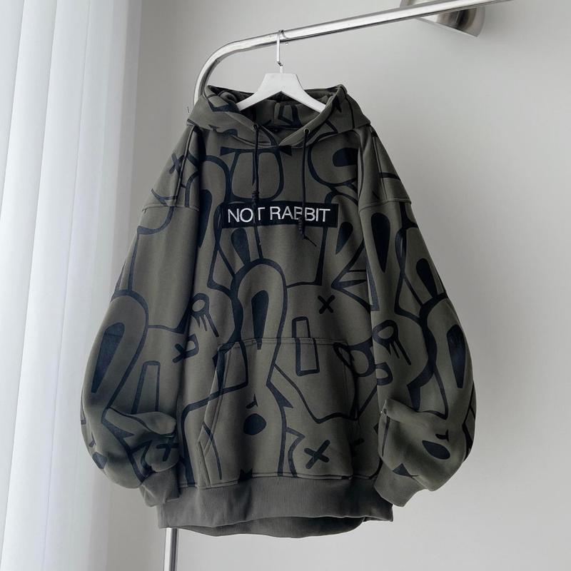 Áo Khoác Hoodie nỉ NOT RABBIT In Hình Chữ Thêu Form Rộng Unisex Nam Nữ - Sarah Store 6