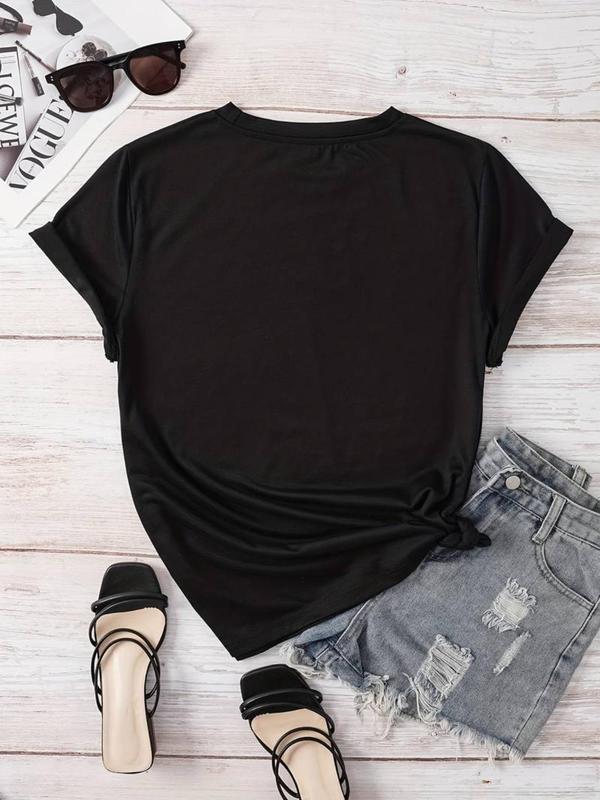 【Plus Size】 Cartoon Castle & Figure Print Round Neck Tee, Casual Short Sleeve Crew Neck T-shirt for Summer, Women's Plus Clothing for Daily Wear 6
