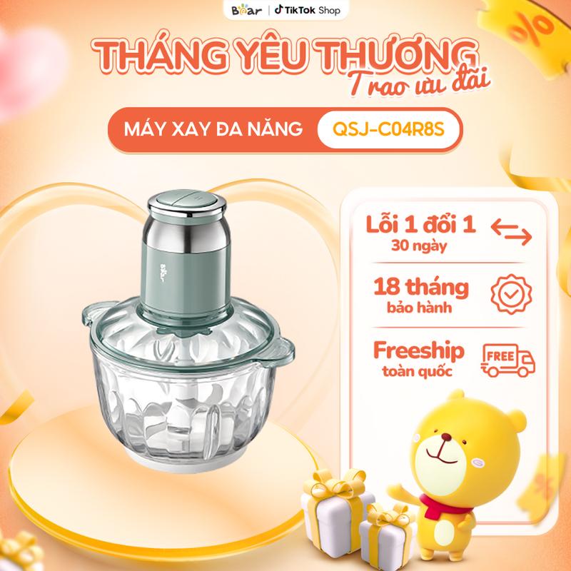 [Ưu Đãi Sốc] Máy Xay Thịt BEAR Cối Xay Thịt Đa Năng Máy Xay Nhuyễn Thực Phẩm Nhanh Chóng Cối Xay Thủy Tinh Công Suất 350W QSJ-C04R8S