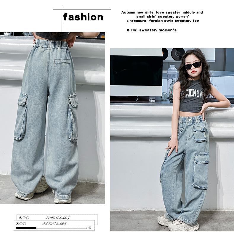 Product Introduction of Quần Jean Túi Hộp Cho Bé Gái, Hàng Mới Về, Quần Ống Đứng Cho Trẻ Em, Phong Cách Hàn Quốc, Hợp Xu hướng Và Ngầu, Quần Ống Rộng Dáng Rộng, Thích Hợp Cho Quần Áo Mùa Hè Cho Trẻ Em, 2024 10
