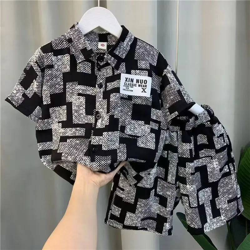 Quần Áo Trẻ Em Tuyệt Vời, Bộ Đồ Áo Sơ Mi Bé Trai, Thời Trang Mùa Hè Mới, Vừa Và Lớn, Mỏng, Ngắn Tay, Ngầu, Đẹp Trai, Thời Trang 2023