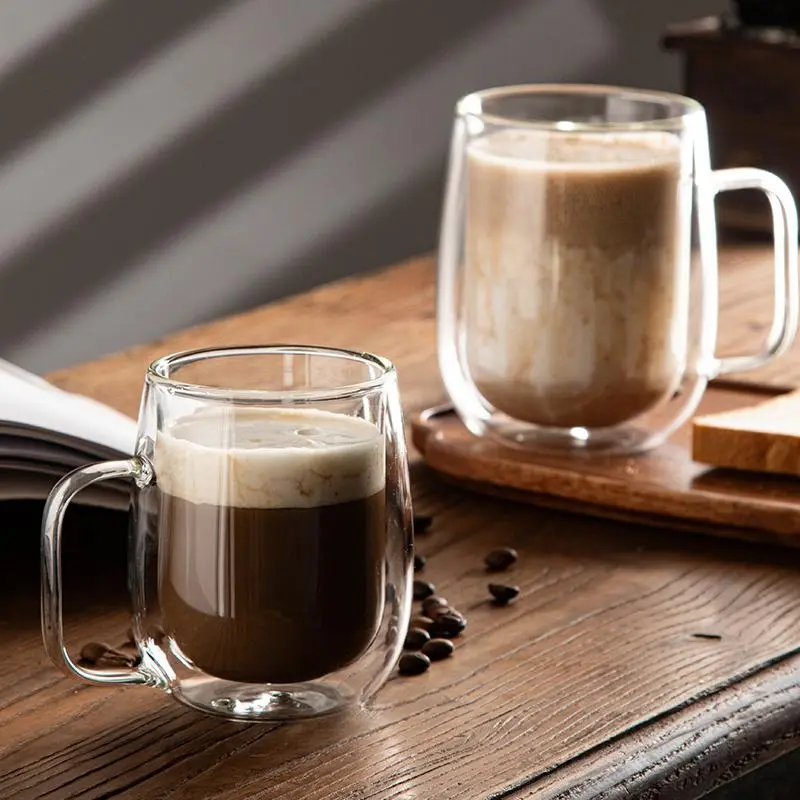 Double Wall Glass Coffee Mug, 1 Count Clear Glass Coffee Cup with Handle, Drinking Cup for Home Office Use