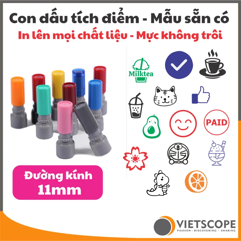 Con Dấu Tích Điểm In Lên Nhiều Chất Liệu 11mm Nhiều Mẫu