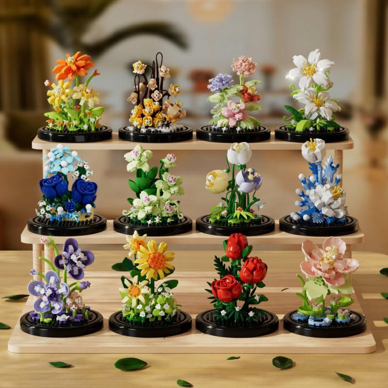 Product Introduction of Flower Building Blocks, 1 Count Flower Building Blocks with Display Box, Realistic Flower Assembly Toy, Building Toys for Teenager 4