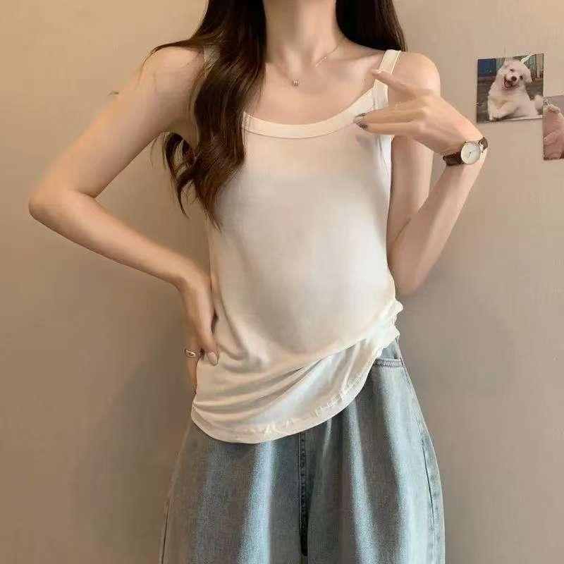 Product Introduction of Women's Vest Base Layer Versatile Belly Covering Ice Silk Camisole Loose Fit Black and White Inner Wear 4