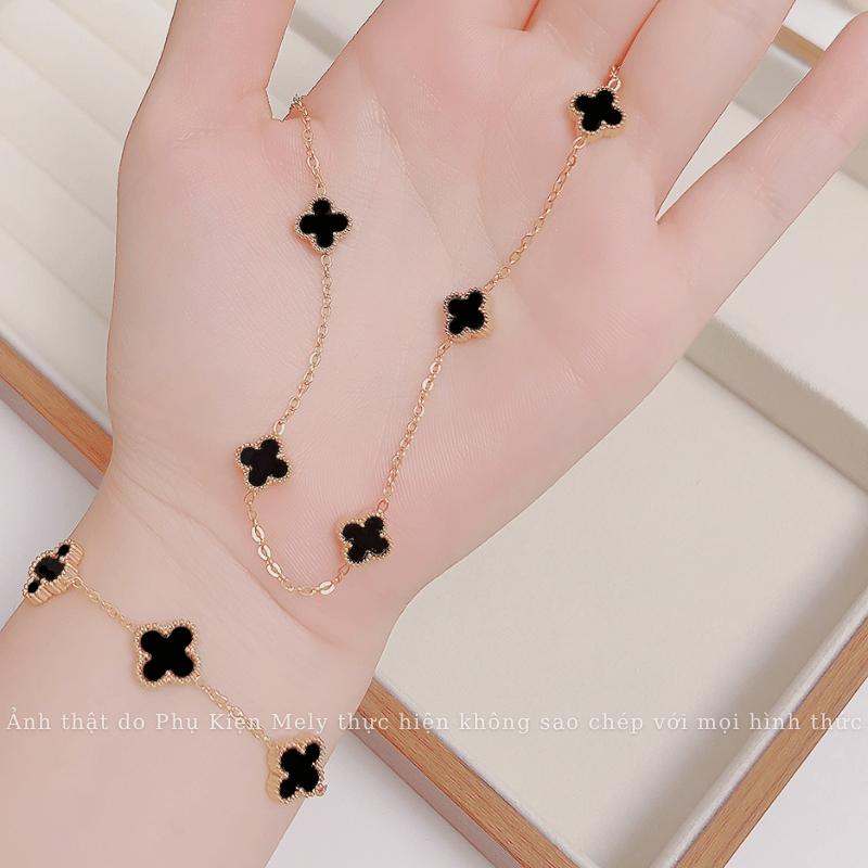   KHÔNG ĐEN GỈ  Bộ dây chuyền Vòng tay Titan cỏ bốn lá cá tính thời trang phụ kiện cho nữ - Mely TT122 