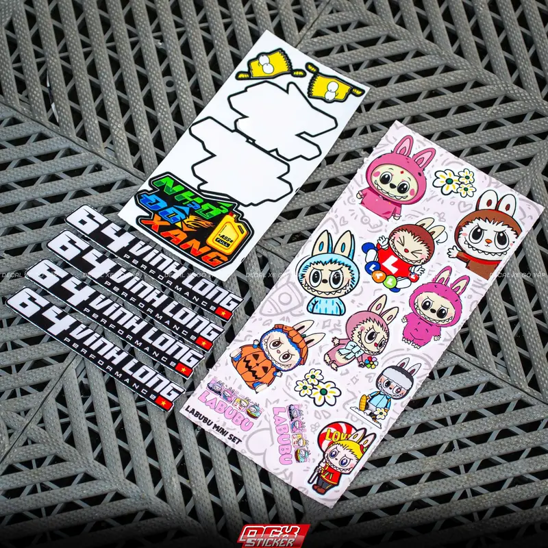 Combo Labubu bao gồm : 04 Tem Tỉnh + 01 Set Sticker Labubu + 3 Tem Chử + 2 Simpson | Không Thấm Nước , Dán Xe , Phụ Kiện , Đa Vị Trí Nhãn Dán 2