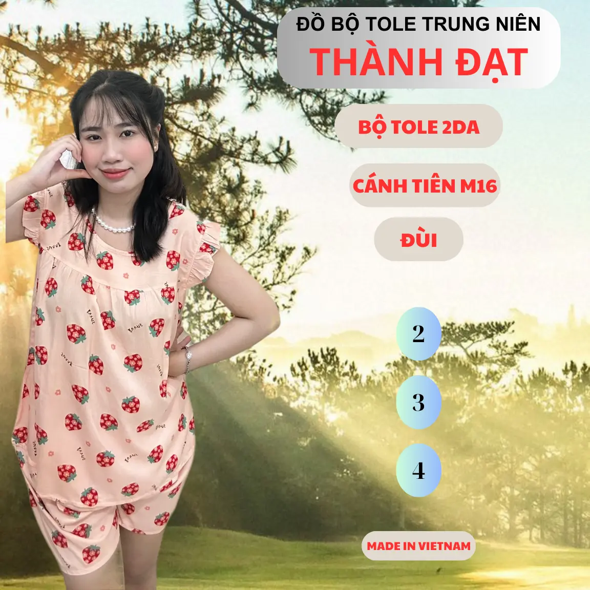 ĐỒ BỘ MẶC NHÀ TOLE 2 DA ĐÙI TAY CÁNH TIÊN MÃ 16 BÔNG ĐẸP