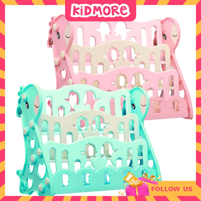 KIDMORE Kids Book Shelf 3 Story Cute Baby Deer Children's Study Room Furniture 3 Layers Rack Bookshelf Holder Rak Buku