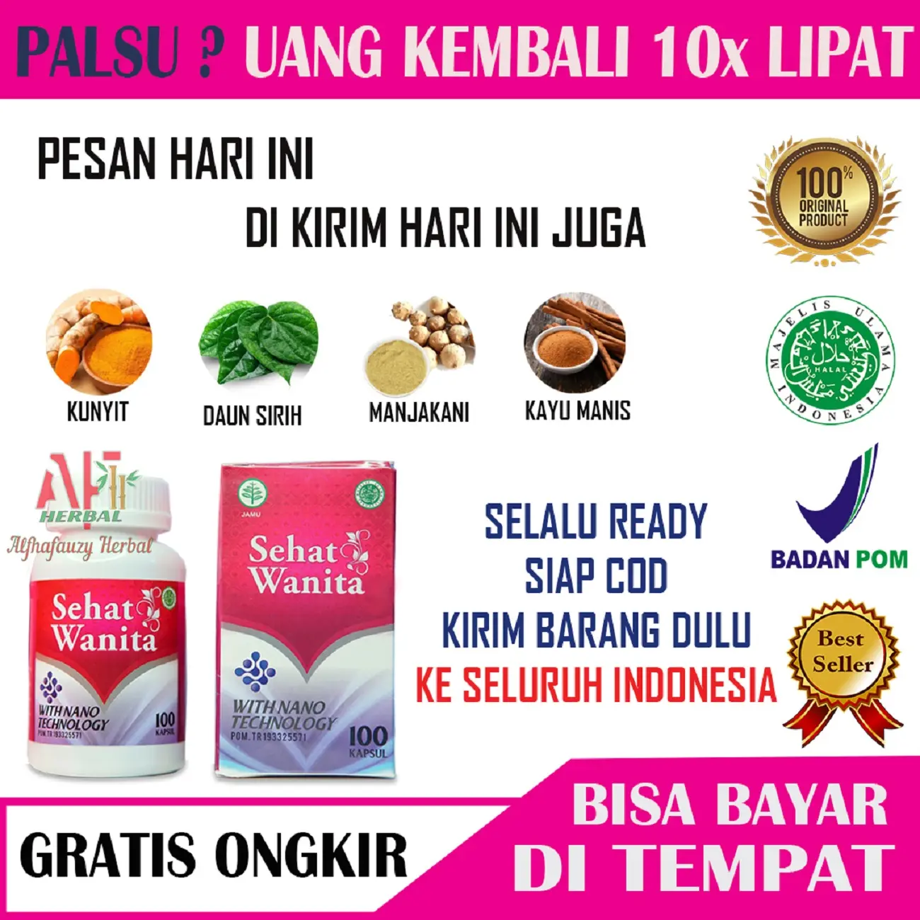 Sehat Wanita 50 Dan 100 kapsul Herbal Sumilangeun, Radang Panggul, Turun Peranakan Original
