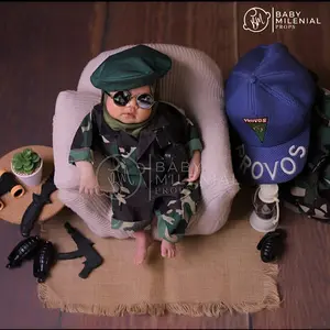 Kostum Tentara Bayi Baru lahir Balita Cewek Cowok properti foto bayi newborn Katun
