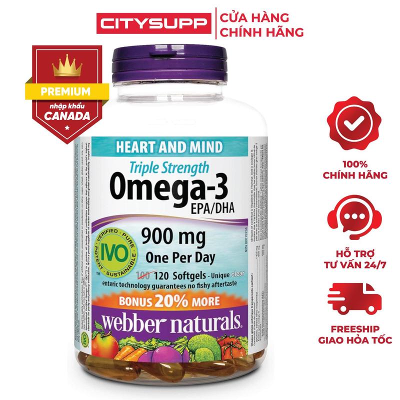 Viên Uống Omega 3 Triple Strength 900mg EPA/DHA Webber Naturals (80 &120 Viên), Dầu Cá Hàm Lượng Cao Dùng Cho Nam và Nữ 0