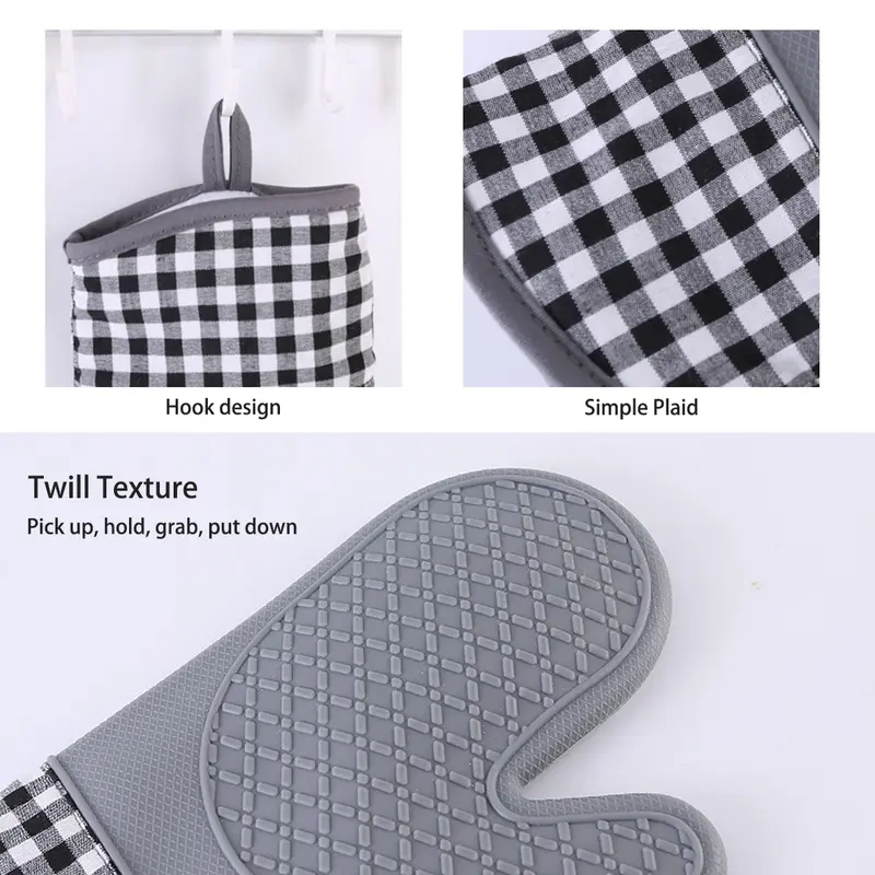 Găng tay cách nhiệt bằng silicon, chống trượt, chiều dài, dày, chịu nhiệt độ cao, thiết bị chống bỏng nhà bếp 6