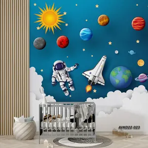 Wallpaper Dinding Custom 3d | Kamar Tidur | Motif Kids Astronot | Wall Sticker Dinding | Stiker Kaca | Wall Banner