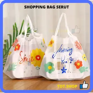 [1-pcs] Shopping Bag Serut Tas Kantong Belanja Plastik Serut Tote Shopping Plastic Goodie Bag Kresek