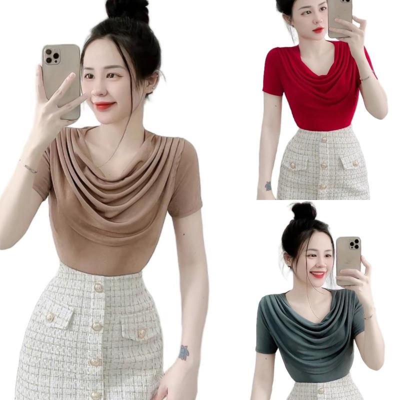 Áo Thun Nữ Bigsize Áo Tay Ngắn Cổ Đổ LIMO Áo Thun Vải Nhũ Đẹp Xinh Dễ Thương Áo Thiêt Kế Thời Trang MS164 Top Women Shirt