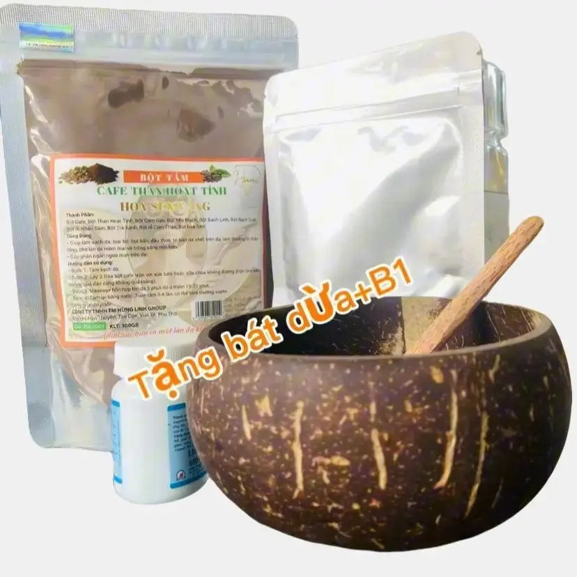 [Ưu đãi] Bột Tắm Trắng Cafe Than Hoạt Tính Hoa Sen Vàng 300g - Tặng Bát Dừa+B1 - Dưỡng Da Body Làm Đẹp Da Dưỡng Body Women