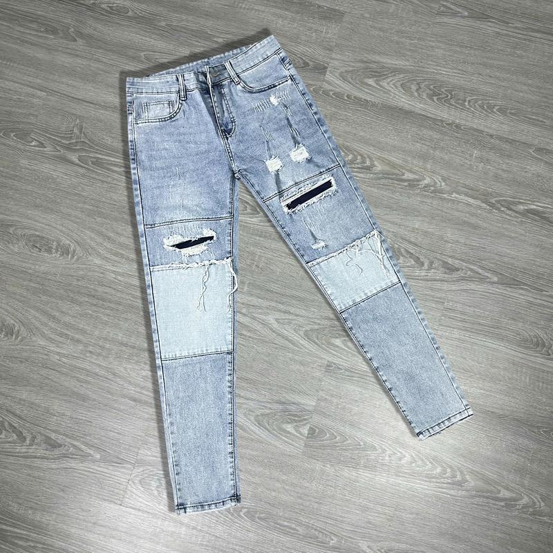 Quần jean nam rách gối màu xanh chất liệu bò co dãn 4 chiều form dáng skinny đẹp QJN2V778 Menswear Pants Có Túi