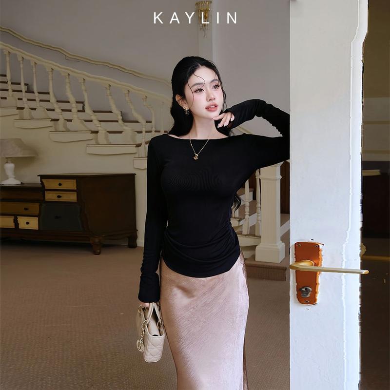 Áo Kiểu KAYLIN Cổ Thuyền Lưng Hở Phối Ren Chất Vải Thun Nhung Co Giãn Phong Cách Gợi Cảm - N2408 Nữ Women