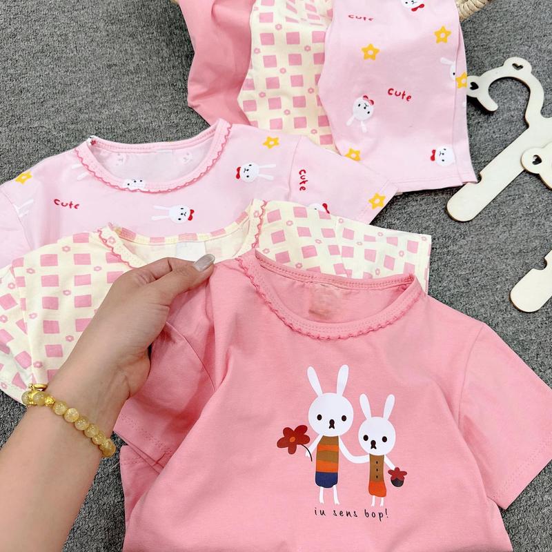 bộ quần áo ngắn tay vải thun cotton cho bé gái 2