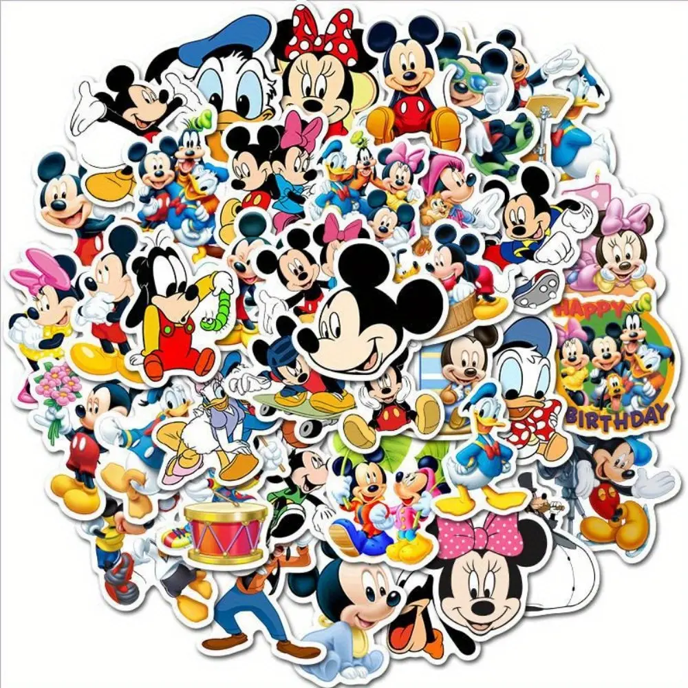 Hình dán chống thấm nước chuột Mickey & Minnie, 50 chiếc, Decal can hoạt hình dễ thương, cho hành lý, máy tính xách tay và tủ lạnh, làm bằng PVC bền, thiết kế vui tươi, in đầy màu sắc, thích hợp cho các vật dụng trong tủ lạnh, hình dán