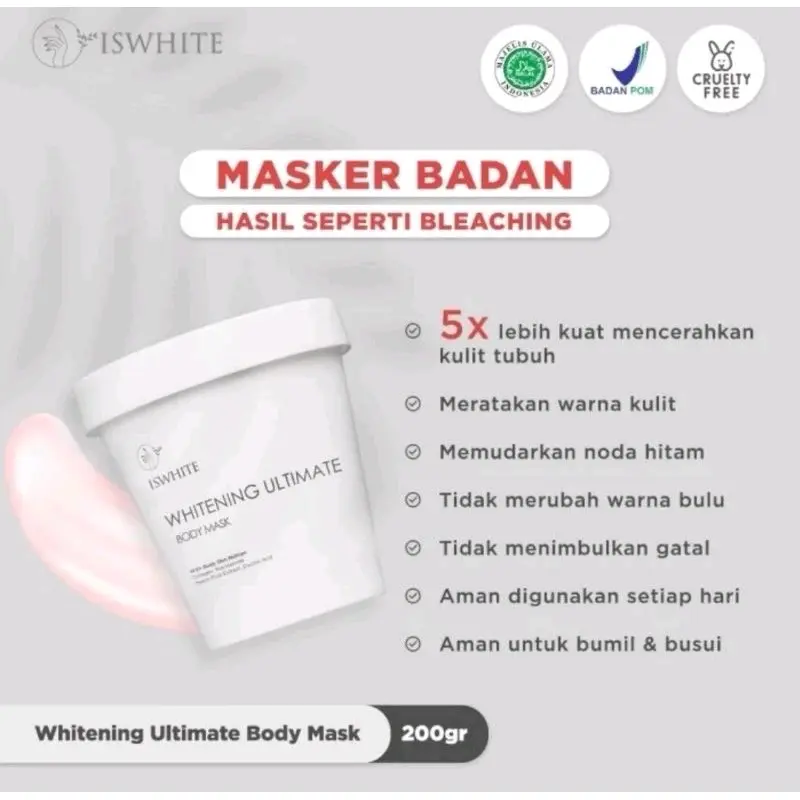 (UKURAN 70GR & 200 GR) ISWHITE MASKER BADAN BODY MASK WHITENING ULTIMATE Mencerahkan Tubuh 1