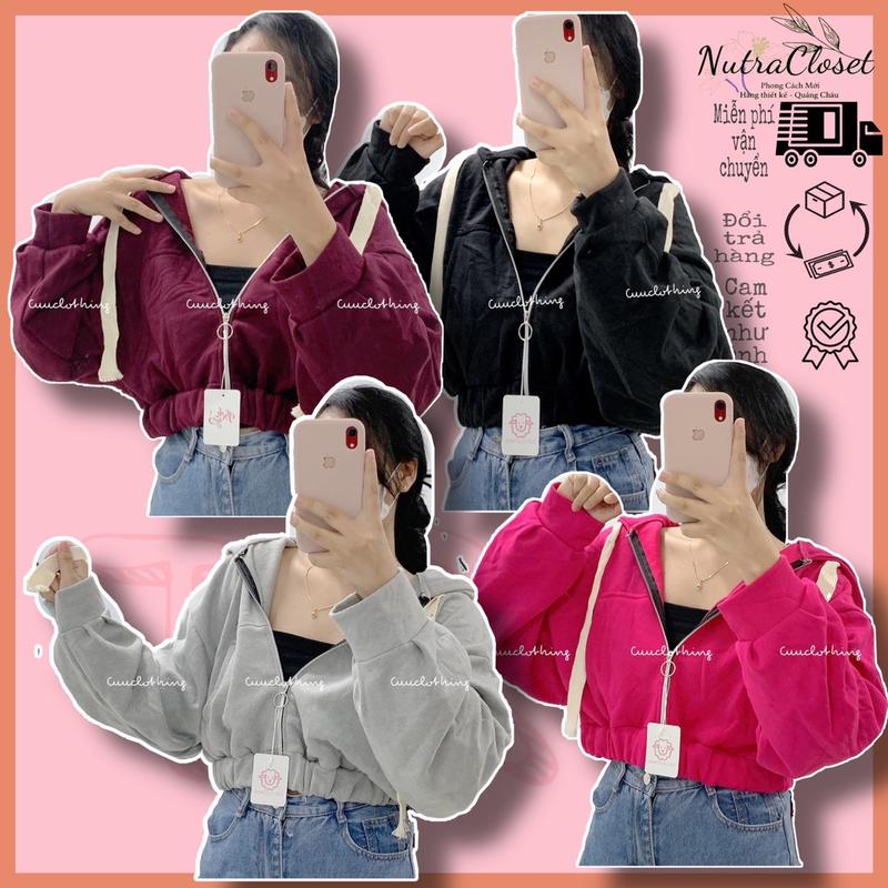 Áo khoác nỉ ngoại lửng croptop basic dây to tay phồng unisex ulzzang nam nữ